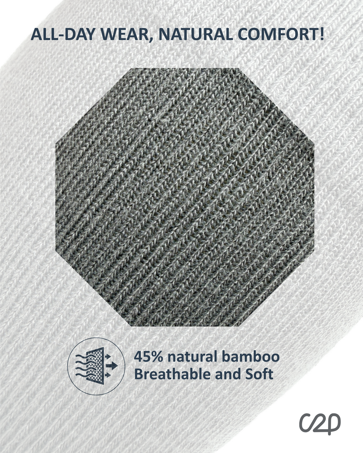 Grey bamboo knee-high compression socks – close-up