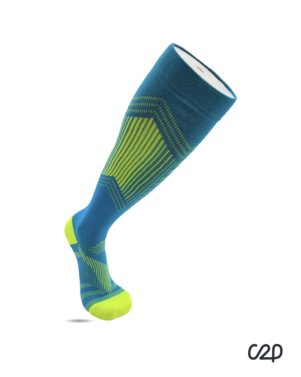 Turquoise sports knee-high compression socks – side view