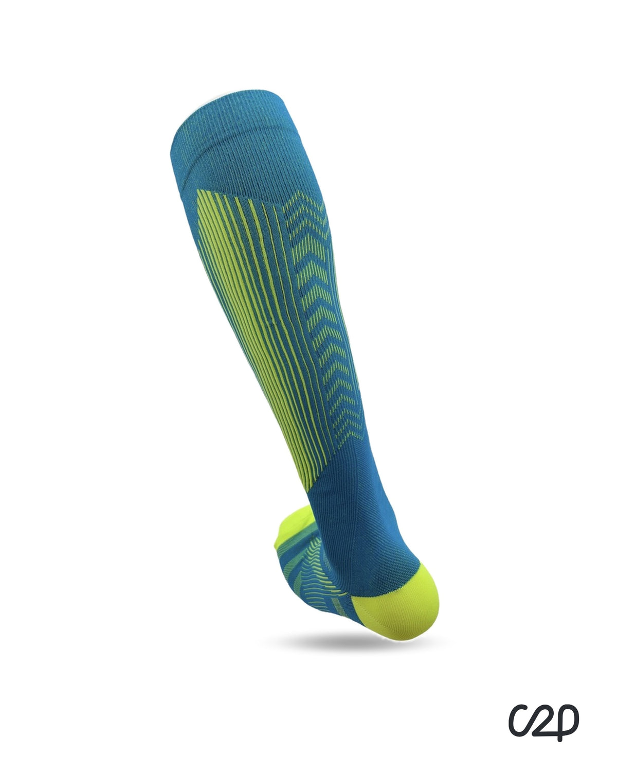 Turquoise sports knee-high compression socks – heel view