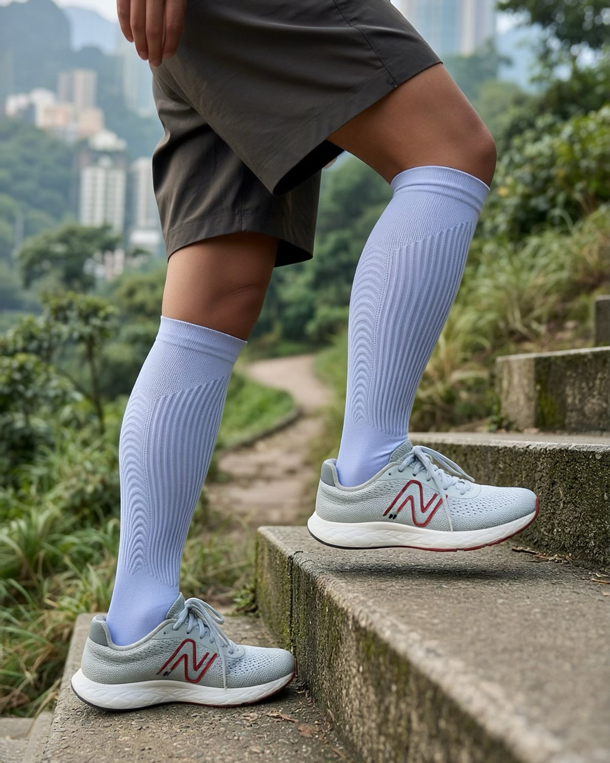 Grey sports knee-high compression socks
