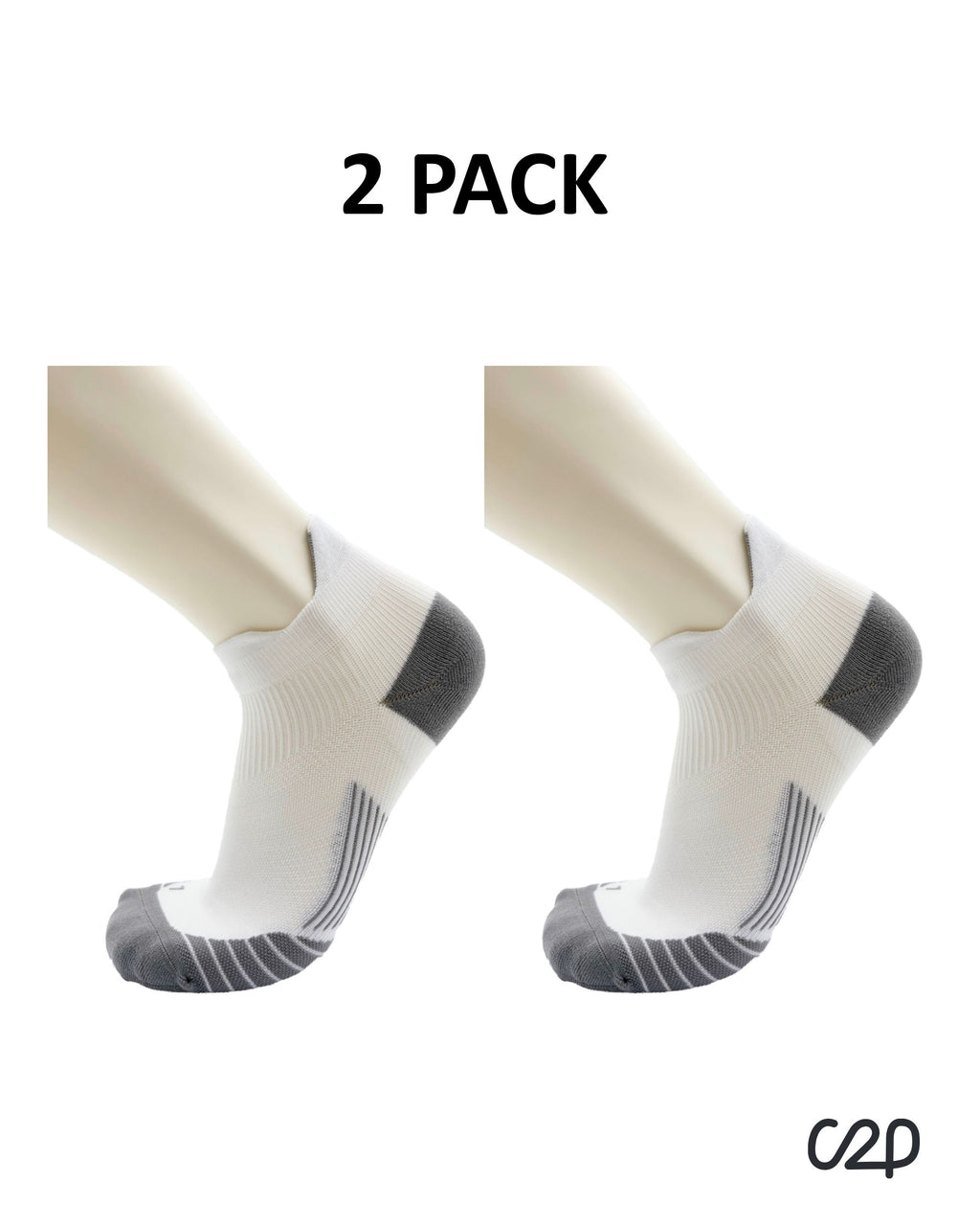 White cushioned sports ankle socks – 2-pack