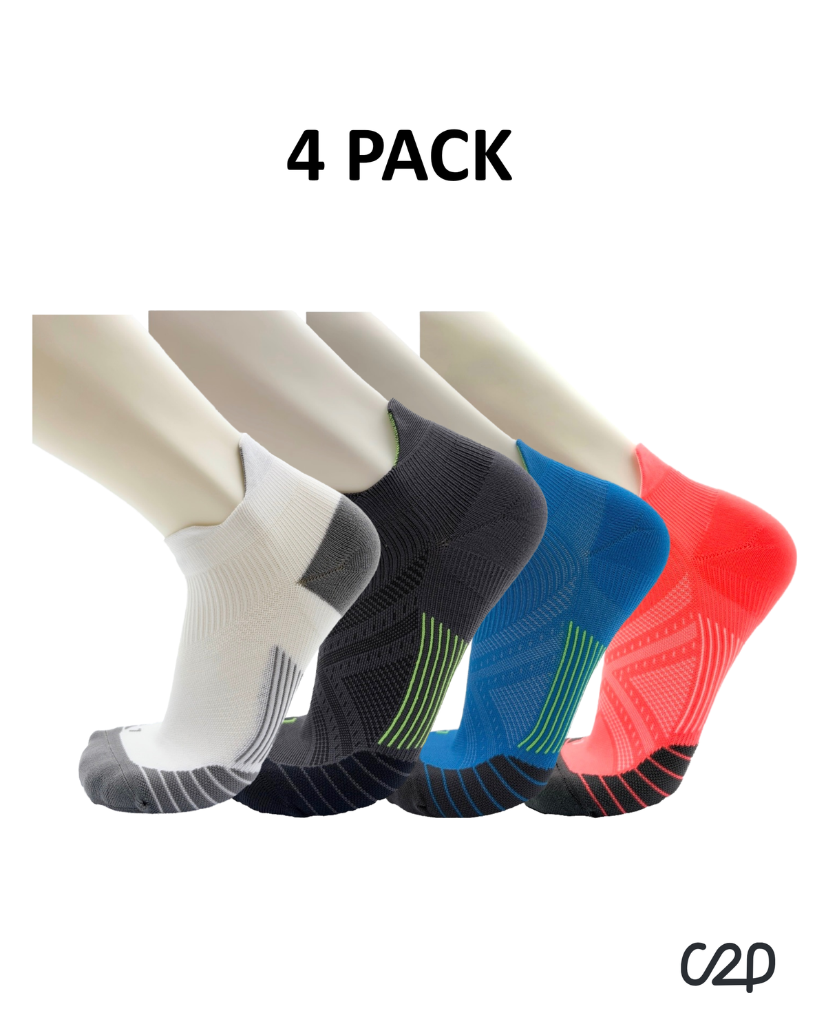 Multicolour cushioned sports ankle socks – 4-pack