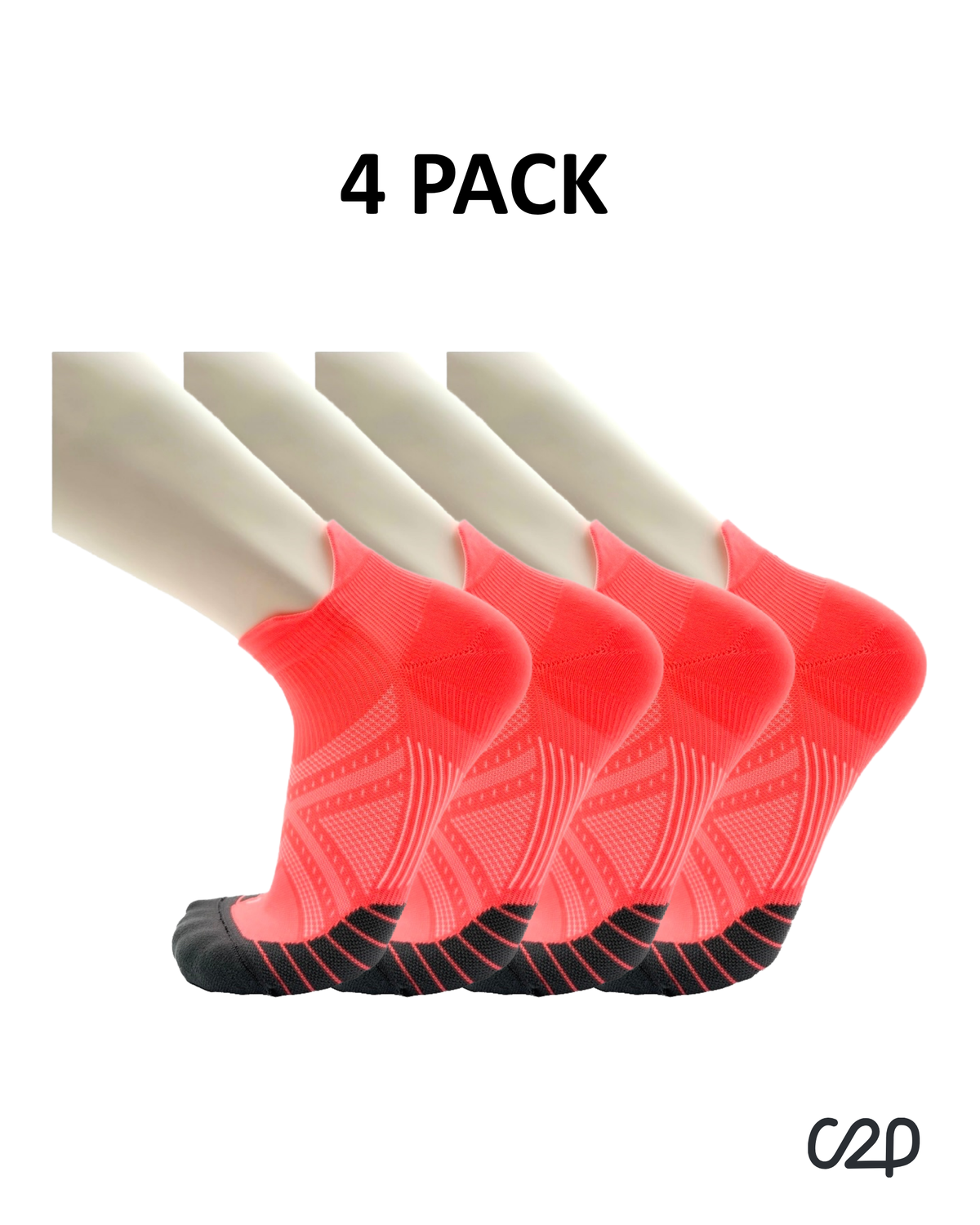 Orange cushioned sports ankle socks – 4-pack