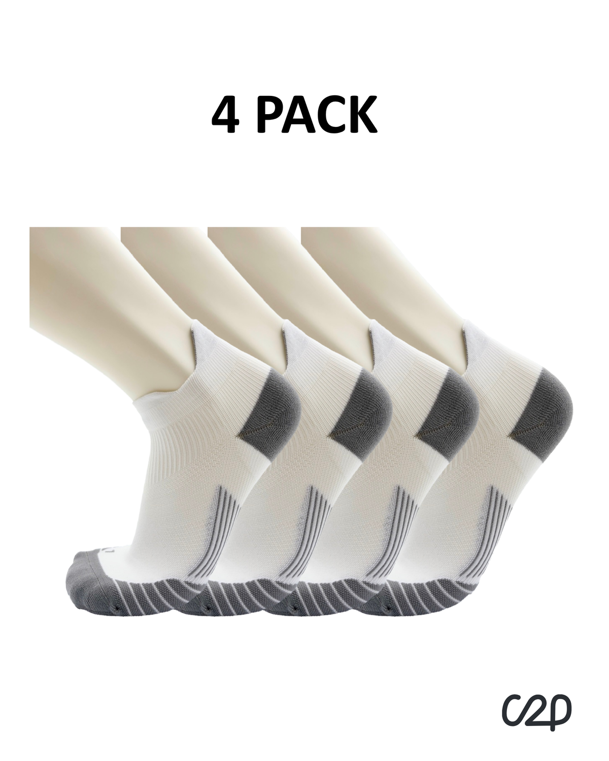 White cushioned sports ankle socks – 4-pack