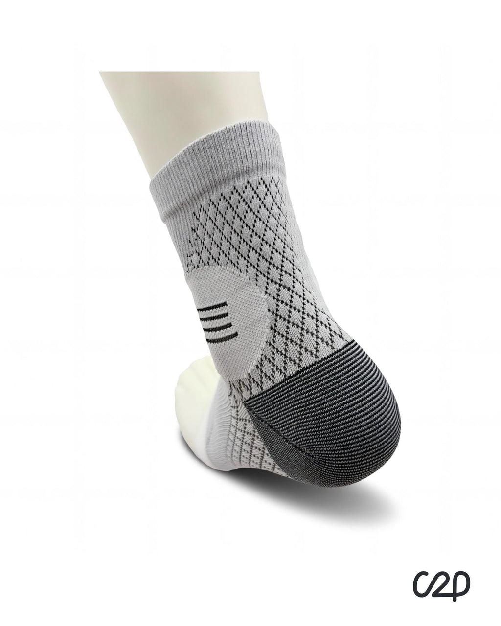 White ankle compression sleeve – heel view
